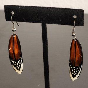 Painted Feathers on Wood Earrings
